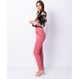 Pantalon Rose Taille Haute Avec Boutons